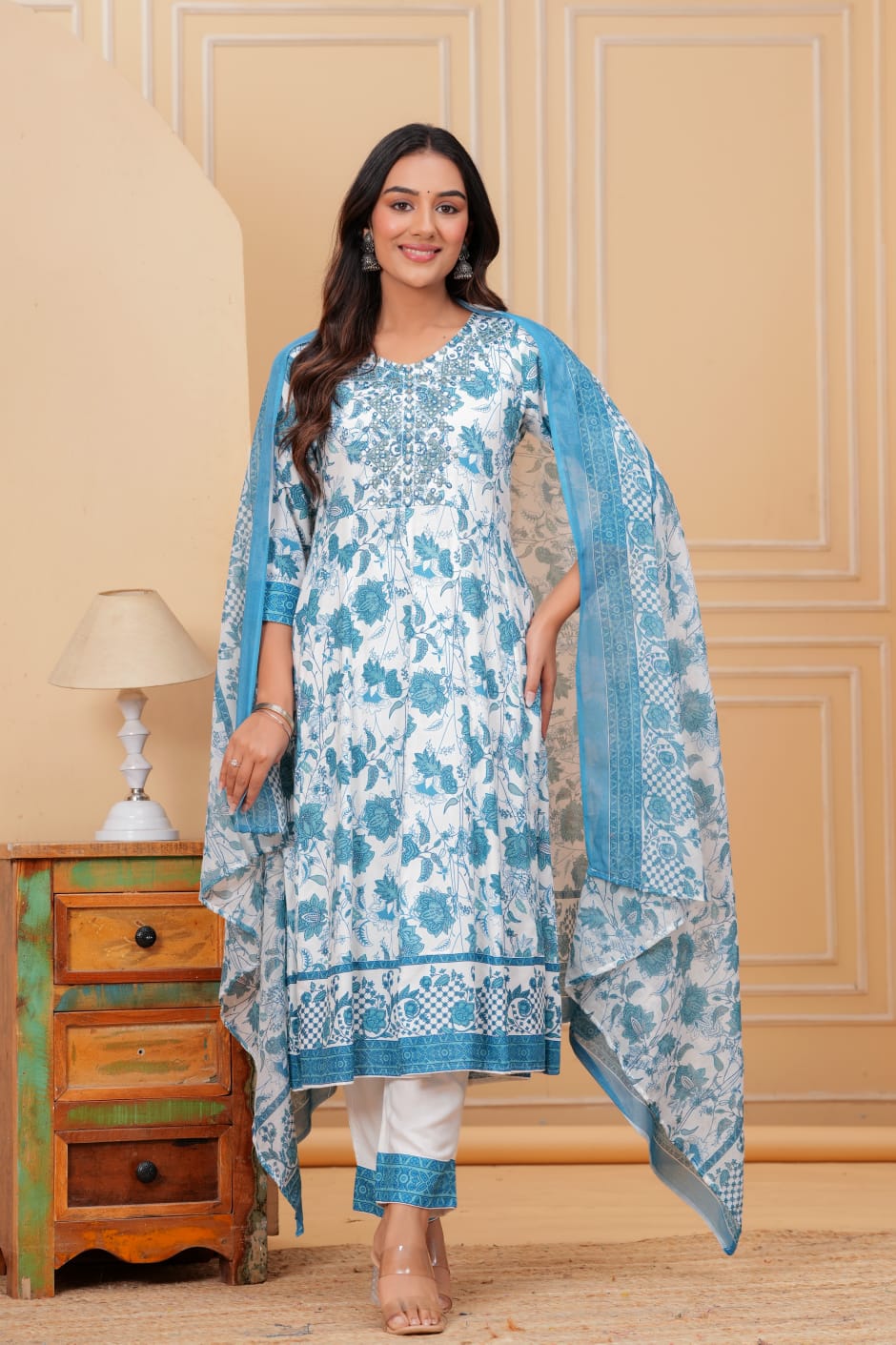 Blue Embroidered Kurta Set with Dupatta