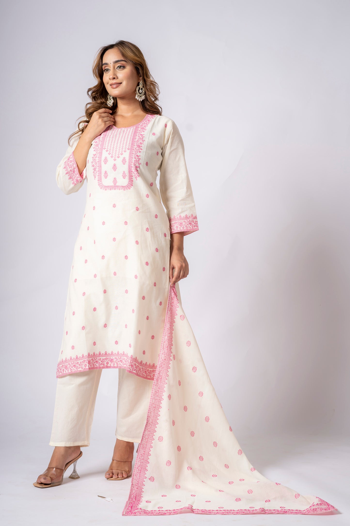 Pure Handloom South Cotton Hand Printed Chitrkari Dupatta And Pant