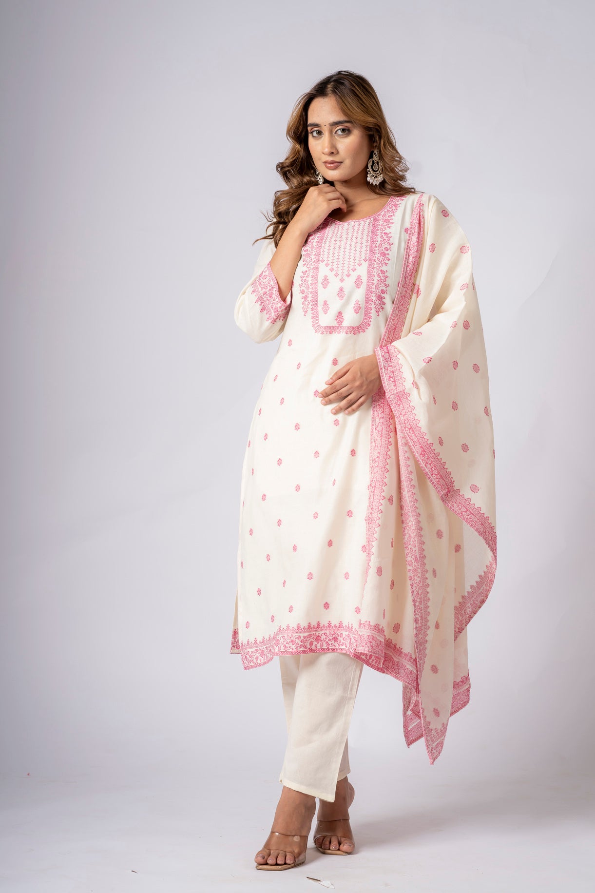 Pure Handloom South Cotton Hand Printed Chitrkari Dupatta And Pant