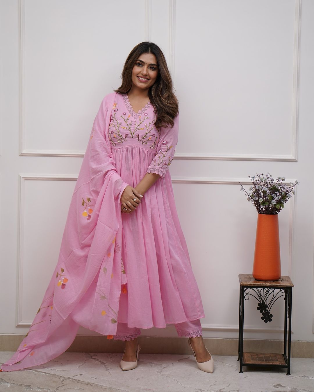 Cotton Embroidered Kurta And Sequence Work Set For Women