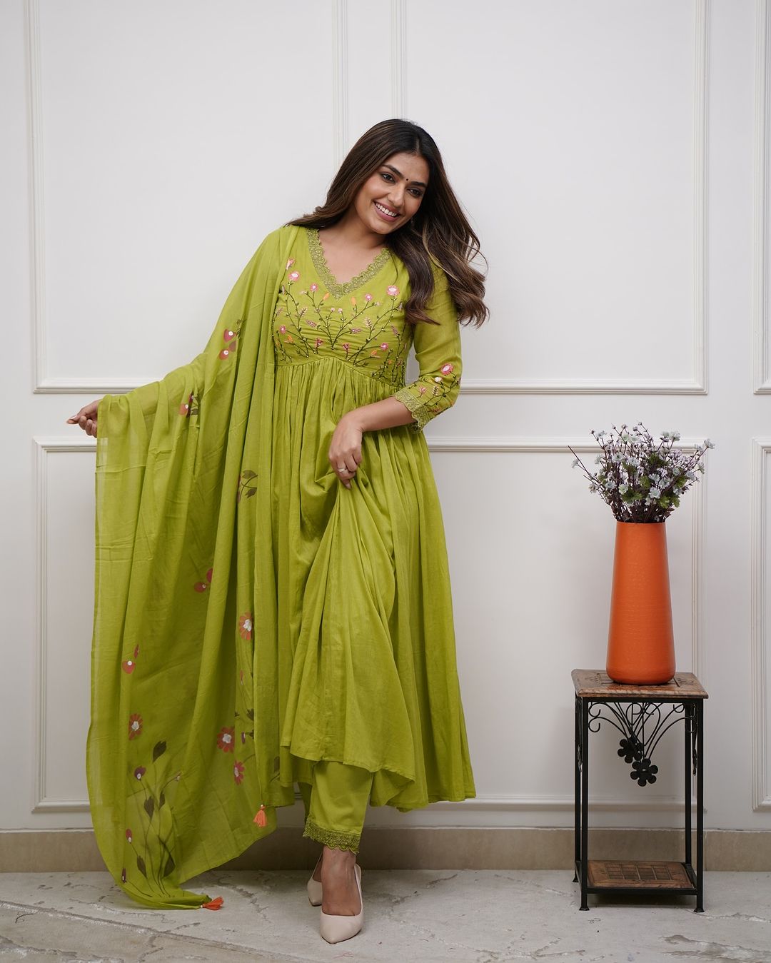 Cotton Embroidered Kurta And Sequence Work Set For Women