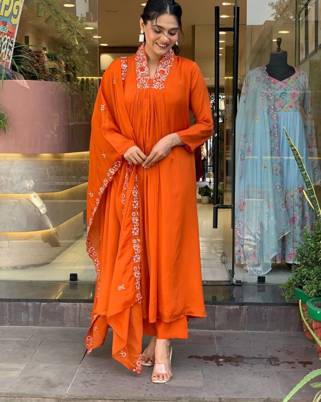 Orange Beautiful Cotton Fabric Kurti Pant With Malmal Dupatta