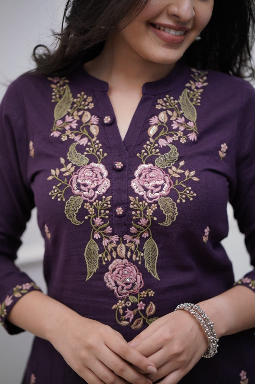 Beautiful Pure Cotton Super Dyed Embroidery Suit